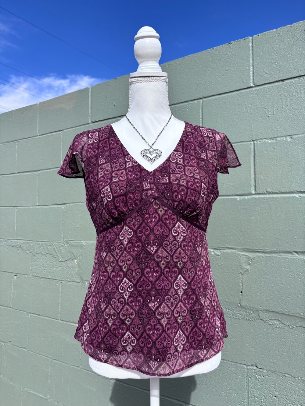Whismy Women’s Plum Patterned V-Neck Top